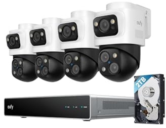 eufy Security PoE NVR CCTV Camera Systems S4 Max, 4K UHD Triple-Lens Bullet-PTZ Cam with 2TB Hard Drive, 360° PTZ, Smart Video Finder, Cross-Cam Tracking, Red & Blue Lights, 24/7 Recording, IP65