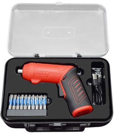 Taladro eléctrico inalámbrico, pequeño kit de taladro inalámbrico, herramienta de mano portátil con mango de doble posición, destornillador recargable compacto para taller