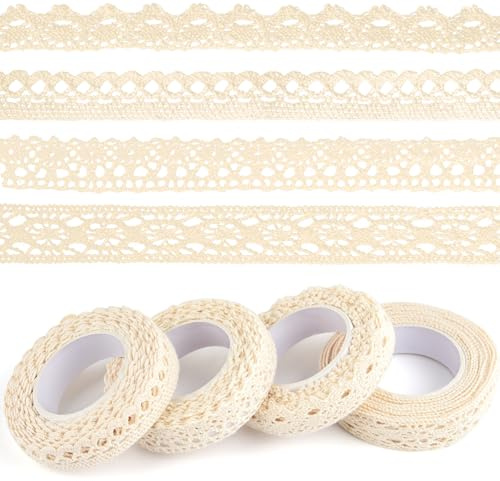 ASTARON Vintage Spitzenband Beige, selbstklebendes Dekoband, Spitzenbordürenband, für Bastelarbeiten, Hochzeitsdekoration, Scrapbooking, Geschenkboxen