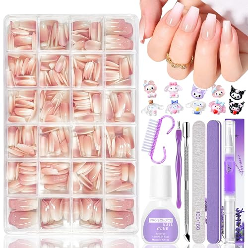 420 stycken lösnaglar tips set – ballerina press på naglar mjuk gel full cover nageltips för gelnaglar, vit naken gradient konstgjorda naglar för limning, falska naglar för nagelkonst (ballerina, vit