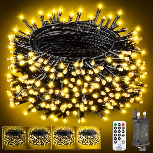 Outdoor Christmas Tree Fairy Lights - Mains Powered 25m 250 LED Warm White String Light Remote Waterproof Plug in Garden Indoor Xmas Trees Lighting Wedding Party Decorations