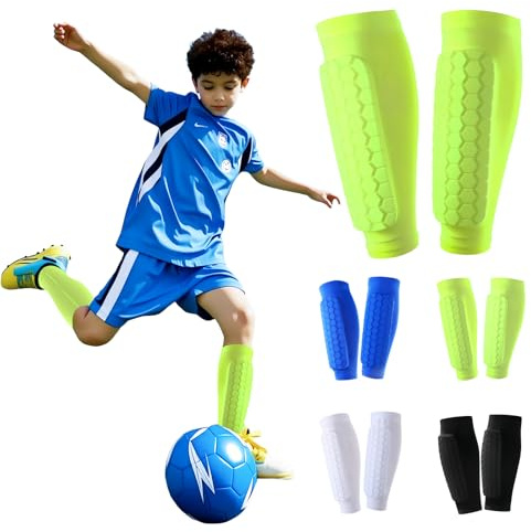 Shyllin 1 Paire de protège Tibia Foot Enfant, Shin Pads Respirants et Anti-Chocs pour garçons et Filles, idéals pour Le Football, Le Basketball, Le Cyclisme et l’Escalade (Vert, XS)