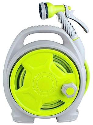 Avvolgicavo per tubo da giardino 15 m/50 ft carrello avvolgitubo esterno con tubo e ugello a 6 modalità, organizzatore compatto per tubo da giardino (verde)