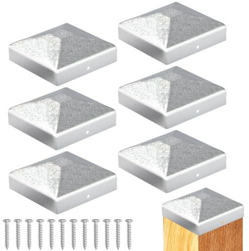 Sturiz 6 Stück Pfostenkappe 9x9cm Pfostenkappen Zaunpfosten Kappen Holzpfosten Bodenhülsen Zaun Abdeckkappen für Pfosten Pfostenabdeckung Metall Zaunkappen Quadratisch Zaunpfahlkappe mit Schrauben