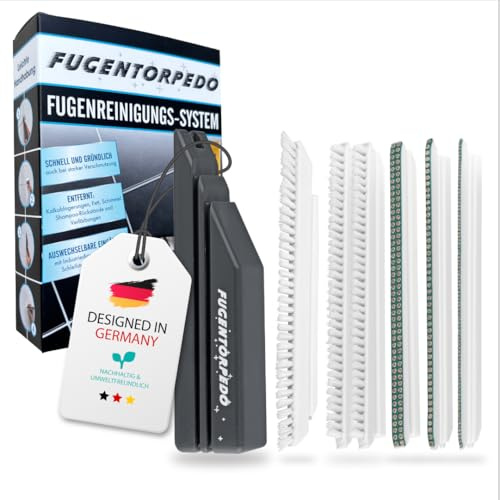 Fugentorpedo All-in-One Fugenbürsten Set – Fliesenfugenreiniger für Bad, Küche & WC – Fugenreiniger mit Griff, Bürsten & Schleifsteg (2mm, 3mm, 5,5mm) – Fugenreinigungsbürste gegen Kalk & Schimmel