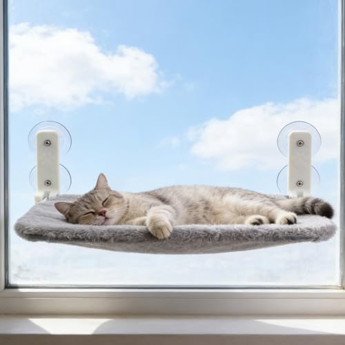Hamac Chat Mural, Chat Fenetre, Perchoir De Fenêtre Pliable, Elegant, Transat, Structure Robuste Supporte 18kg, Hamac pour Animaux Heureux, 30 * 52cm, Gris
