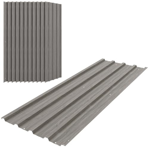 Outsunny Lot de 12 Panneaux en Acier Galvanisé 129x45cm Effet Bois Gris | Bac Acier, Bardage Extérieur, Résistant aux Intempéries