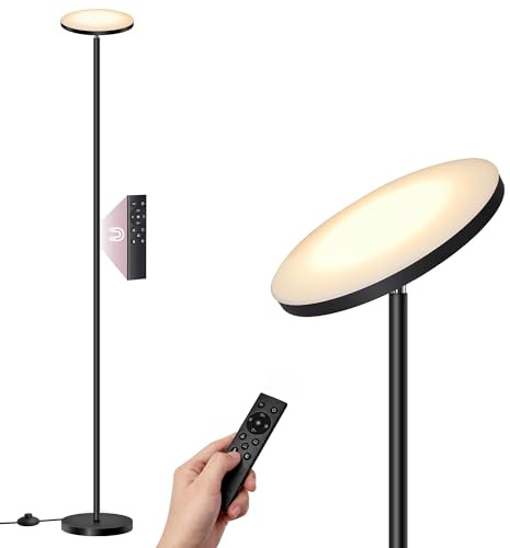 VASAGLE Lámpara de Pie LED, 30 W, Cabezal Orientable, Dormitorio, Oficina, Temporizador, Función de Memoria, Mando a Distancia, Negro Mate LFL018BD02
