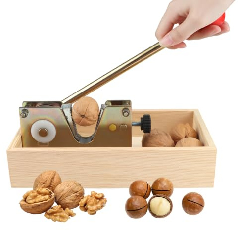 HO-SFSM Schiaccianoci Noci, Schiaccianoci a leva con Vassoio di Legno | Schiaccianocciole con Funzione leva per Noci, Nocciole, Mandorle, Noci Pecan, Marone