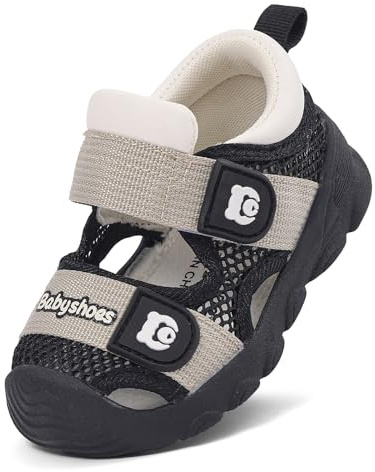 MASOCIO Chaussure Bebe Garcon Fille Ete Sandales Premier Pas Été Baskets Bébé Garçon Chaussures de Marche Sandale Souple Taille 21 Noir