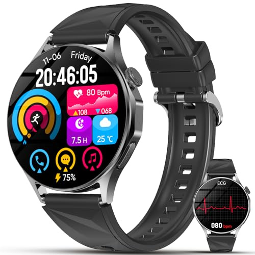 Smartwatch Damen Herren EKG/HRV/Blutdruck, 1.32 AMOLED Gesundheitsuhr | Telefonfunktion, 24H Puls/Schlaf/SpO2/Harnsäure/BMI/Temperatur/Zyklus-Check, SOS, Emotion/Stress – Fitnessuhr iOS/Android