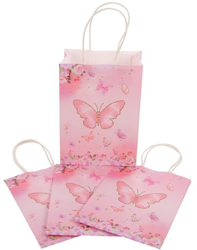 Veemoon Geschenktüten aus Papier mit Henkel Leicht und Praktisch als Gastgeschenk für Babyparty oder Taufe 12 Stück Handtaschen für Geschenkverpackung