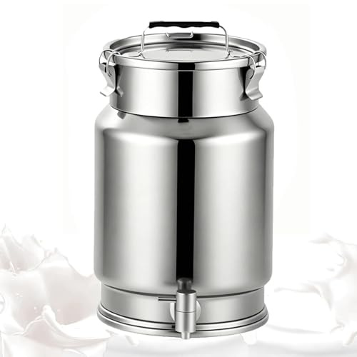 bidon INOX 2.5/5/10/15/20/25/30 litres avec Robinet Pot à Lait en Acier Inoxydable bidon Alimentaire Couvercle pour Le Riz la Farine Les céréales,A-5L