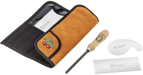 Cabinet Scraper Blade Set with Scraper Burnisher in Velours-Leather-Walle