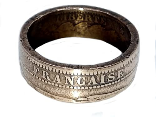 Coinring, Münzring, Ring aus sehr alter Münze 10 Centimes 1897 Frankreich, Bronce - Double Sided coin ring - Größe 68 (21.6), handgeschmiedetes Unikat