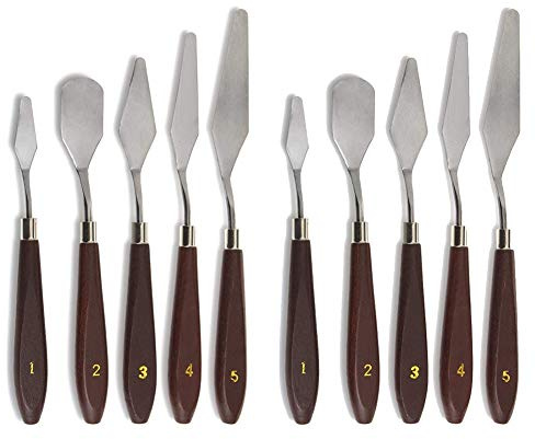 Gasea 10Pcs Palette Knife Set – Stainless Steel Painting Mixing Scrapers with Wooden Handles | Artist Spatula Knives for Oil Painting, Acrylic, Color Mixing, Clay & Sculpture