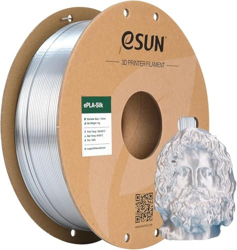 eSUN Seide Metall PLA Filament 1.75mm, Seidig Metallisch 3D Drucker Filament PLA, Maßgenauigkeit +/- 0.05mm, 1kg Spule (2.2 LBS) 3D Druck Filament für 3D Drucker, Seide Silber