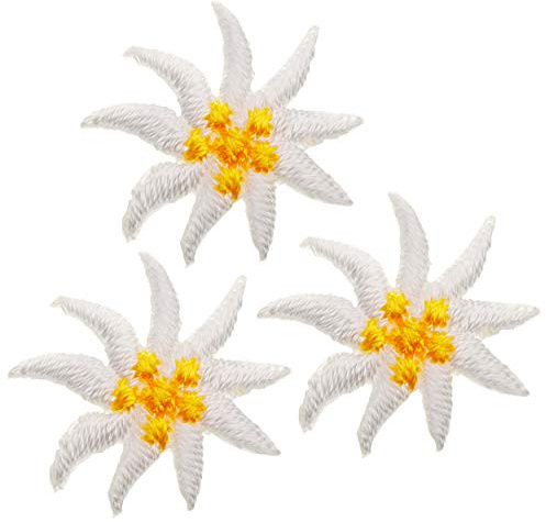 alles-meine.de GmbH 3 Stück Bügelbilder/Applikation/Aufbügler - kleines XS - Alpen - Edelweiß - Blume - 2 cm * 2 cm - Aufnäher/gewebte Flicken - zum Aufbügeln Aufkleben A..