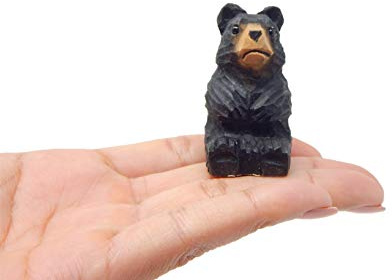 Selsela Hand-Carved Black Bear Figurine - Wooden Wildlife Sculpture, Miniature Decoration Small Animal Statue, Art Craft, Rustic Cabin Decoration & Collectible Handmade Carving