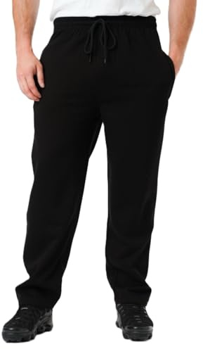 LABEL APPAREL Men's Fleece Open Hem Joggers 290 GSM Heavy Weight Sweatpants Warm Winter Bottoms Lined Casual Tracksuit Pants Jogging Trousers with Zip Side Pockets Plus Size S–8XL (XL, Black)