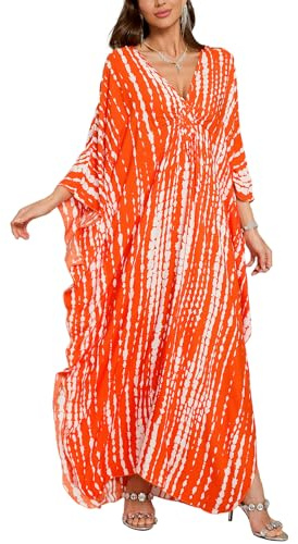 LikeJump Dam boho kaftan strand täcka upp badkläder kimono maxiklänning plus size Tpos, D Röd, en storlek