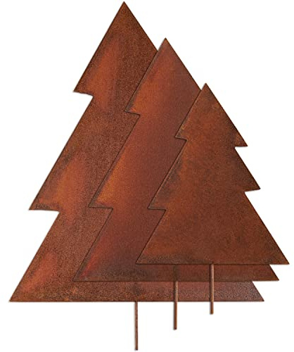 Deko Kind Set di 3 alberi di abete arrugginiti – resistente alle intemperie – ruggine – spina da giardino – metallo – statuetta da giardino – decorazione da parete – albero di ruggine – abete –