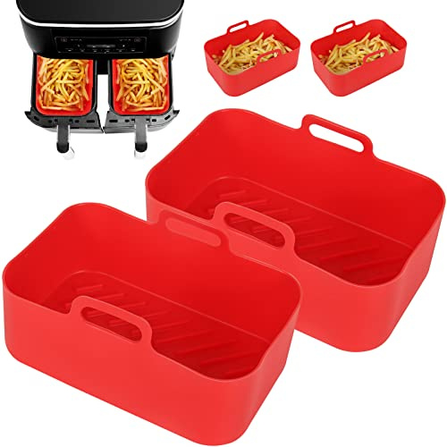 YQL Thickened Silicone Air Fryer Liner for Ninja Dual, 2PCS Air Fryer Liners Reusable Air Fryer Accessories for Air Fryer Compatible with Ninja AF300UK,Instant Vortex,Salter Dual Air Fryer