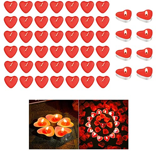 Herzförmige Romantische,50 Pcs Kerzen Deko Für Valentinstag,Kerzensets,Rote Teelichter,Romantische Herz Kerzen,Romantic Heart Candles,Teelicht für Valentinstag