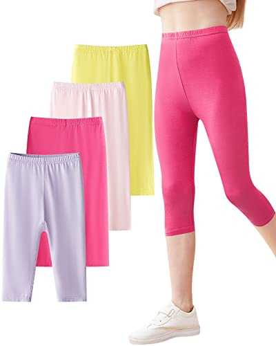 Domee Leggings Capri 3/4 Pantalon Court Été Fille Lot de 4