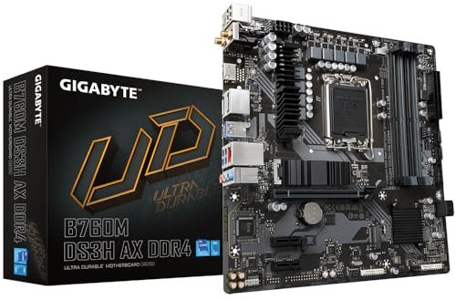Gigabyte B760M DS3H AX DDR4 Motherboard - Supports Intel Core 14th Gen CPUs, 6+2+1 Phases Digital VRM, up to 5333MHz DDR4 (OC), 2xPCIe 4.0 M.2, Wi-Fi 6E, 2.5GbE LAN, USB 3.2 Gen2