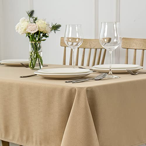 maxmill Square Tablecloth Water Resistance Antiwrinkle Spill Proof Linen Looking Texture Table Cloth, Decorative Fabric Table Cover for Banquet Parties Event Holiday Dinner, 70 x 70 Inch, Beige