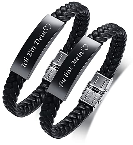 FLHEART Partner Armbänder Freundschaftsarmband Herren Damen - Verstellbare Lederarmbänder Graviert Ich Bin Dein Du bist Mein für Männer Frauen Geschenk Für Bester Freund Partner Armbänder