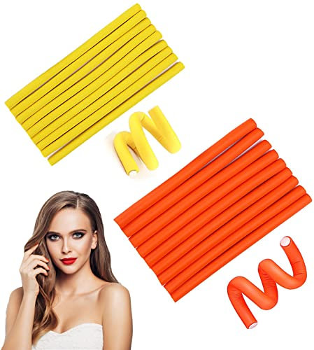 20 PCS Flexible Hair Curler, Bendy Curling Rods Heatless Curlers, Heatless Magic Hair Curlers for Sleeping Styling Hairdressing, Rollers Curlers for Women Girls Long and Short Hair (Orange,Yellow)