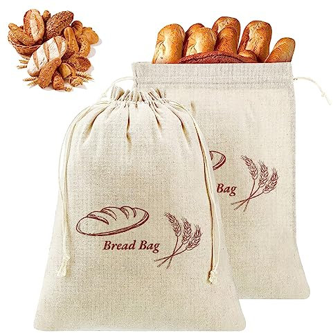 2 Pezzi Sacchetto Portapane, 30 × 38 cm Sacchetto di Lino Riutilizzabili, Salvafreschezza per Pane, Verdure, Noci