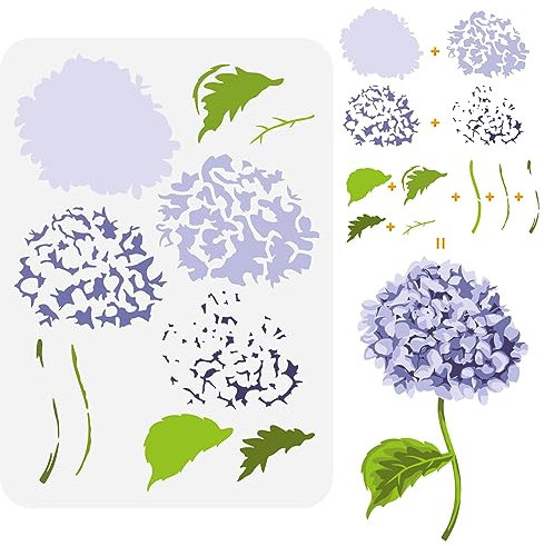 FINGERINSPIRE Layered Hydrangea Pattern Painting Stencil 21x29.7cm Hydrangea Flower Drawing Template DIY Craft Plants Decoration Stencil for Painting on Wood Wall Fabric Furniture