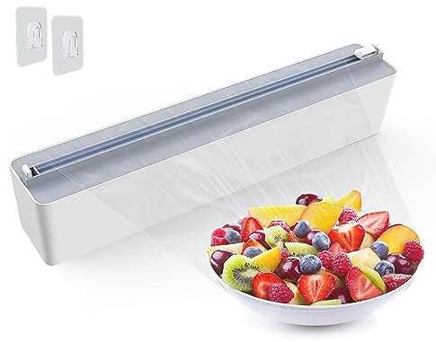 Foil Plastic Wrap Dispenser with Slide Cutter, Reusable Aluminum Tin Foil and Cling Film Organizer with Magnetic Bottom, Adjustable Refillable Drawers Dispenser Storage Holder (Dispenser)