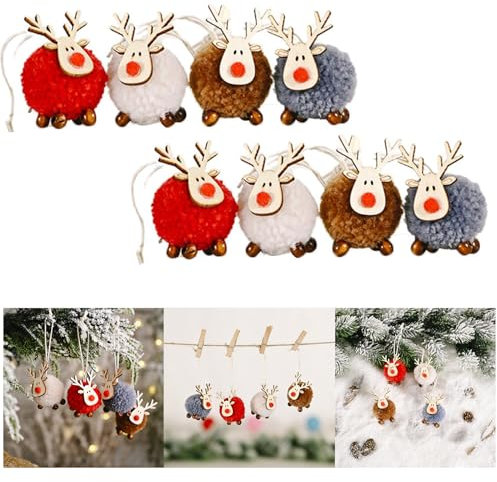 Weihnachtsbaum Anhänger,8 Stück Weihnachtsanhänger Elch Deko Christbaumschmuck Filz Holz Weihnachtsdeko Verzierung für Weihnachtsbaum, Feiertag, Party Deko