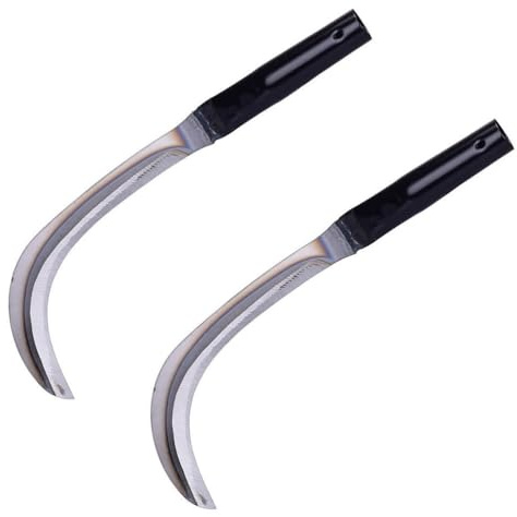 Yardwe Japanese Style Garden Sickle Set 2Pcs Steel Hand Sickle for Weeding Grass Cutting and Lawn Care with Comfortable Handles 3.7 Inch Blades