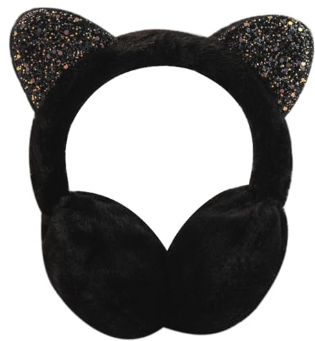 IHCEMIH Ear Muffs Women Girls Earmuffs Winter Accessories Fluffy Plush Adjustable Adults Outdoor Thermal Ear Warmer Skiing Running Cat Ears Covers Protector from Wind Cold Gift for Ladies Black