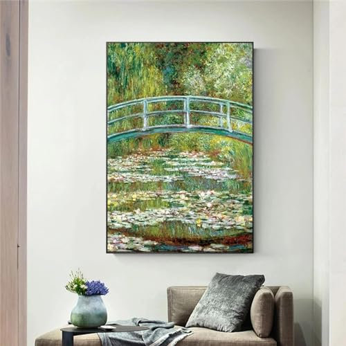 KDXAOBEI Claude Monet Gemälde, Seerosen, Leinwanddrucke, impressionistische Poster, übergroße Wandkunst, Bilder für Heimdekoration, 30 x 40 cm (12 x 16 Zoll) mit schwarzem Rahmen