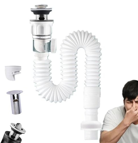 Stainless Steel Floor Drain Filter Washbasin Plug, Telescopic Anti-odour Drain Pipe, Drainage Sink Drain Connection Hose Double-head, Stainless Steel Washbasin Deodorant Drain Pipe Set