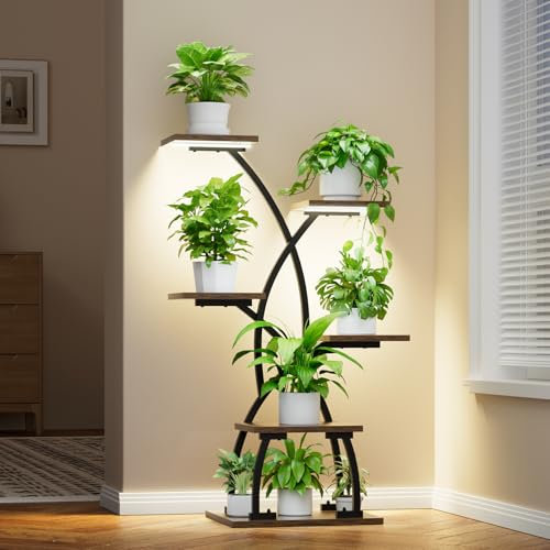 Plant Stand Indoor with Grow Lights - 6 Tiered Plant Shelf Indoor, Corner Plant Shelves for Indoor Plants Multiple, 36 Matel Curved Plant Flower Holder Display Rack for Patio, Balcony, Home Decor