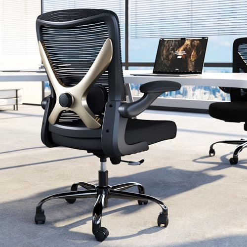 TRALT Ergonomischer Bürostuhl - X-förmiger Computer-Schreibtischstuhl bequem, Gaming-Stuhl, Bürostuhl mit Lendenwirbelstütze, Mesh-Bürostühle, Schreibtischstuhl für Lange Stunden (Schwarzes Gold)