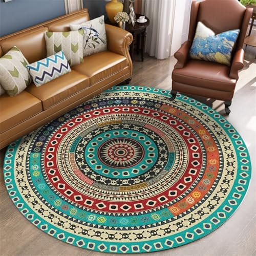 DJHWWD Antirutschmatte Topper Schlafzimmer Teppiche Blauer Innenteppich für Schlafzimmer, runder, maschinenwaschbarer Teppich Kinderteppiche Gaming Zimmer 180X180CM