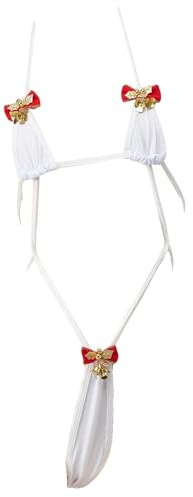 Sexiga julunderkläder för kvinnor röd rosett slangbella mikrobikini tomtedräkt stygg cosplay kläder jul rollspel, Vitt, XS/M