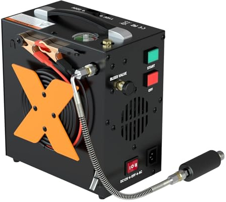 PCP Air Compressor 4500Psi/30Mpa Oil-Free & No-noise High-Pressure Air Compressor with Water/Oil Separator, Auto-shut suitable for Scuba Tank, Air-Gun, Powered by 12V DC or 110V-220 AC