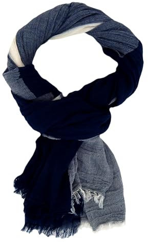 Ella Jonte Herrenschal blau weiss Baumwolle leichter Schal Blockstreifen