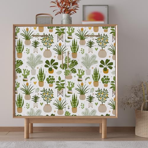 VaryPaper Papier Peint Botanique Moderne 44.5cmx200cm Rouleau Adhesif pour Meuble Blanc Mat Papier Peint à Motifs Mignons Chambre Enfant Salle de Bain Armoire Placard Tiroir Autocollant Meuble