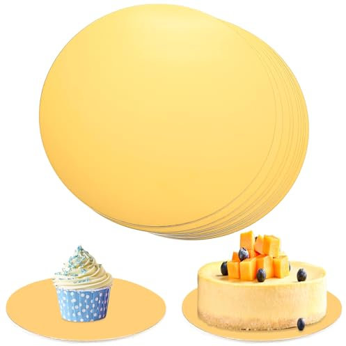 10 platos para tartas de cartón, base redonda de 25 cm, reutilizables, redondos, redondos, para transportar tartas, postres (dorado)