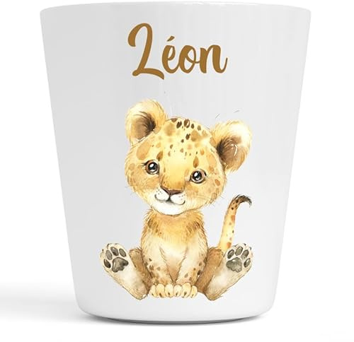 Générique Gobelet en Plastique pour Enfants | Gobelet Personnalisé avec Nom |Verre Plastique Incassable Personnalisé (Lion Léon)